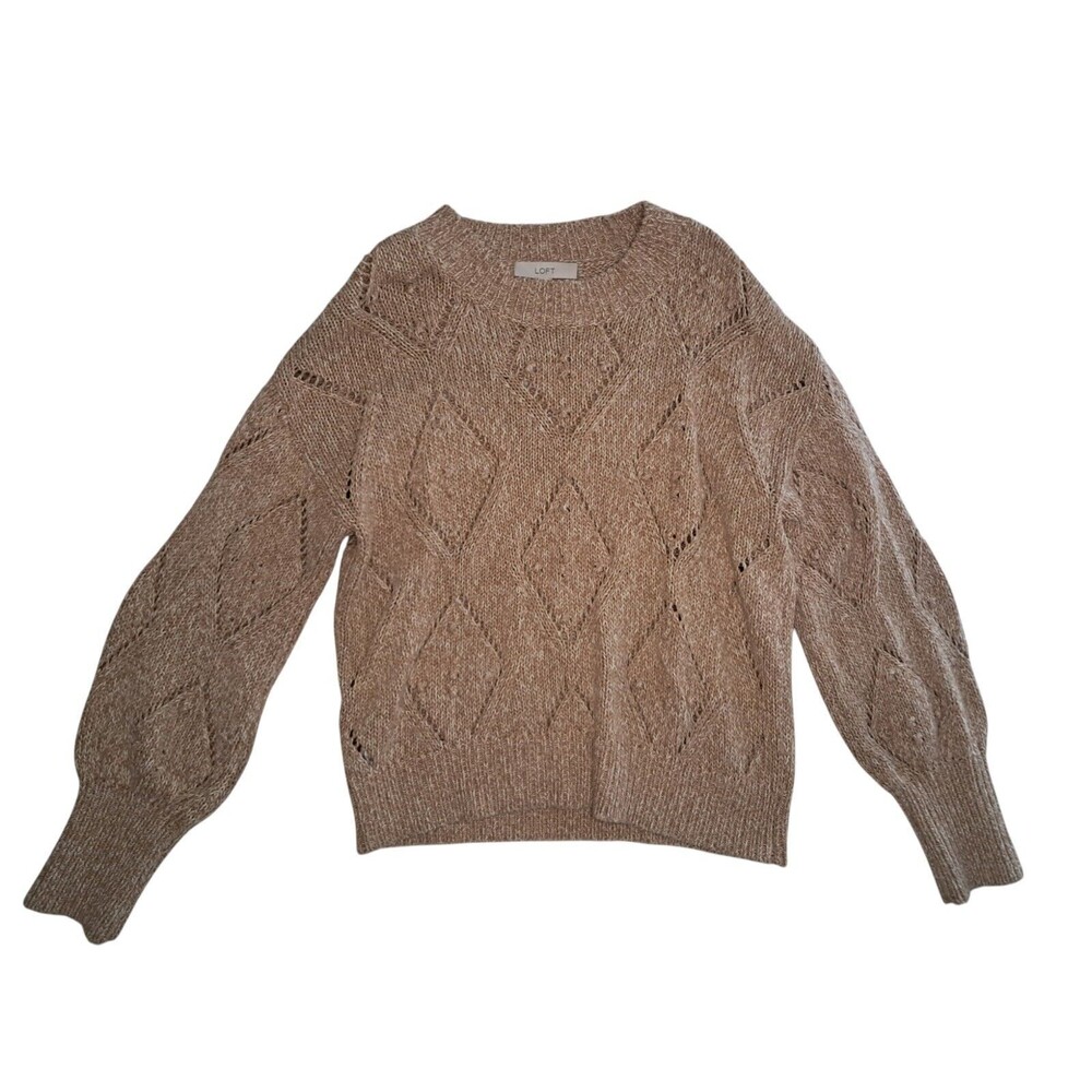 Loft Sweater‎ Women's XL Marled Geo Pointelle Bobble Slouchy Brown Tan Neutral